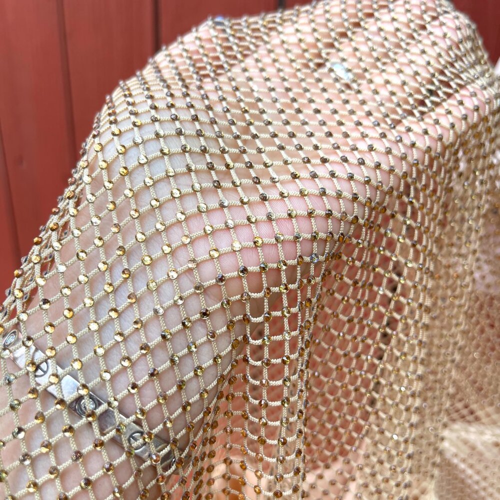 NWT Rhinestone Net Glitter Sparkly Party Club Rave Bling Low Back Maxi Dress - Picture 9 of 17